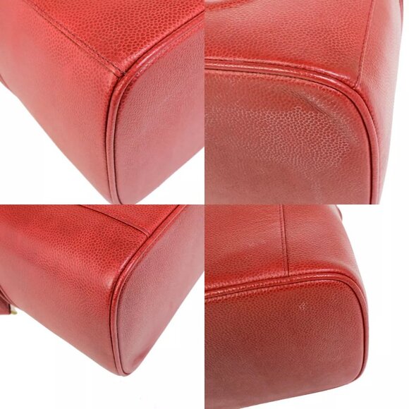 CHANEL CC Logo 2Way Vanity Hand Bag Caviar Skin Leather Red GHW Vintage - Picture 4 of 16